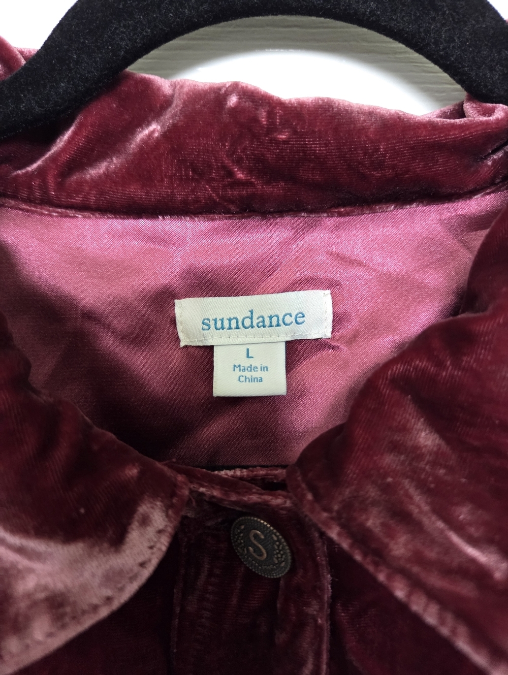 Sundance Wine Color Velvet/Silk Blend Button-Front Trucker Jacket Large Western - Picture 6 of 13